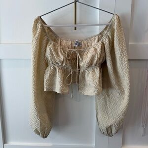 Cream Princess Polly off the shoulder top crop top. Tie front size 2